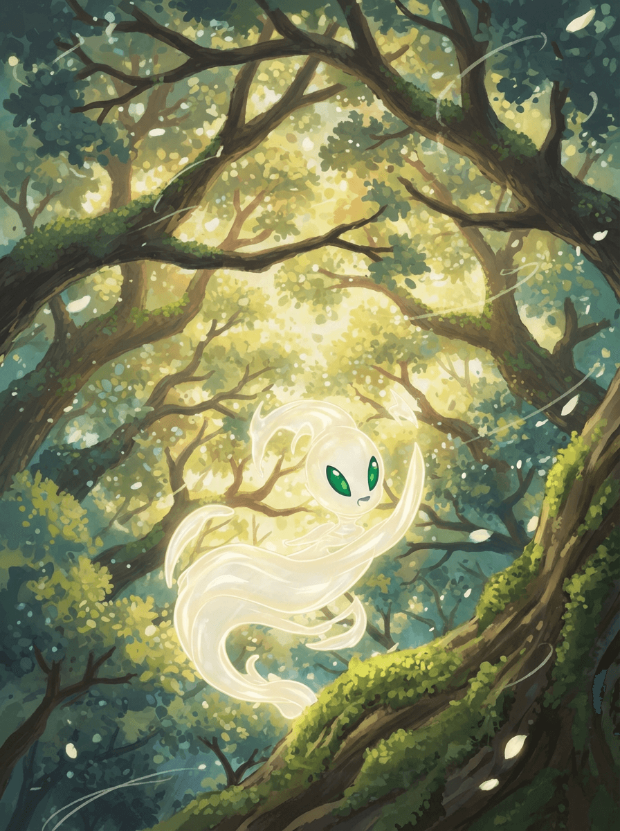 Malý větřík Fí s úsměvem tančí v listí vysokého dubu.