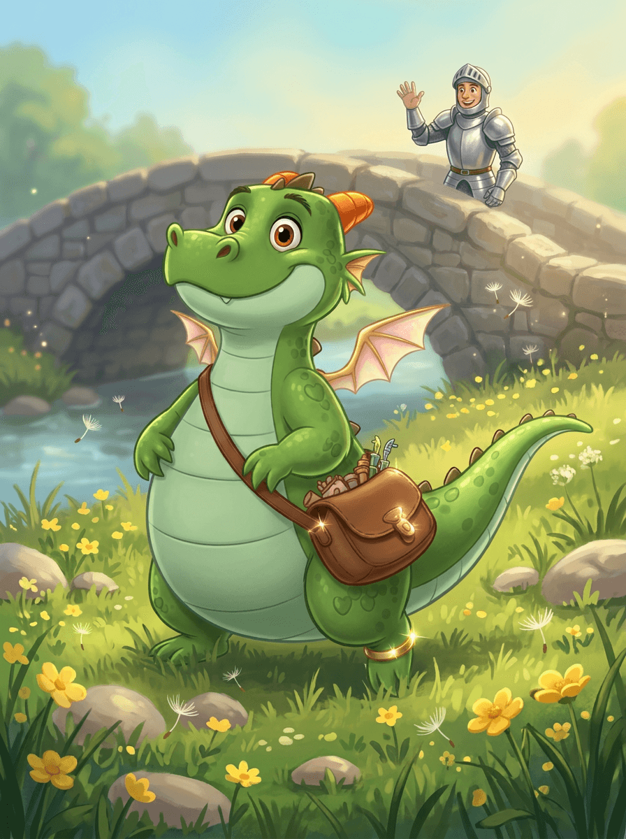 Zog the green dragon helps Sir Boggle find a silver shield.