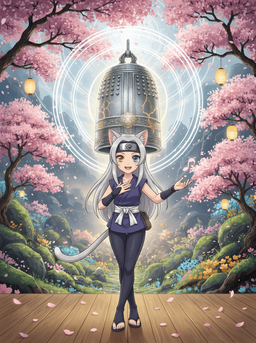 Shiki la ninja aux oreilles d'argent chante dans la vallée fleurie.