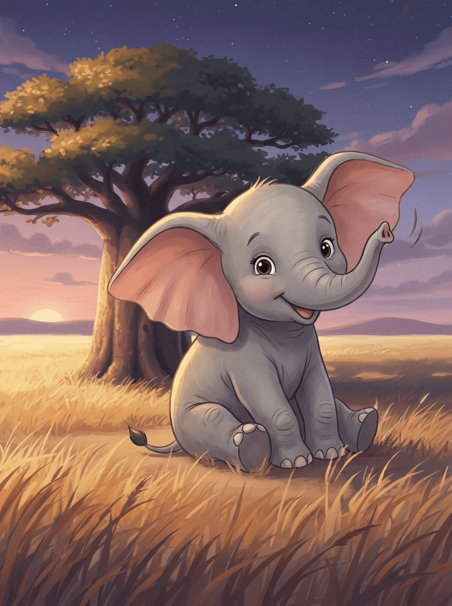 Slůně Bonifác s velkýma ušima stojí uprostřed africké savany u stromu.