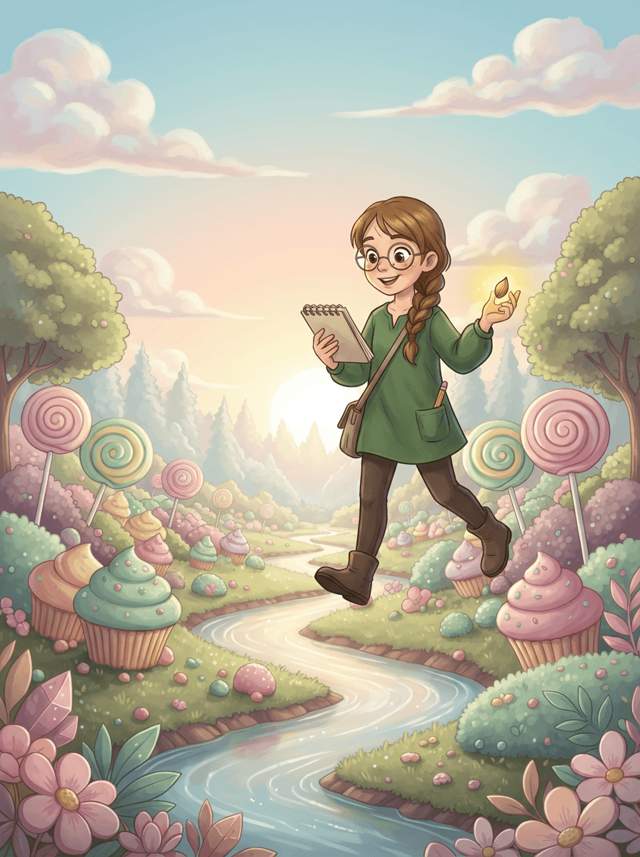 Elen a Malvína stojí v kouzelné říši s mraky z cukrové vaty.