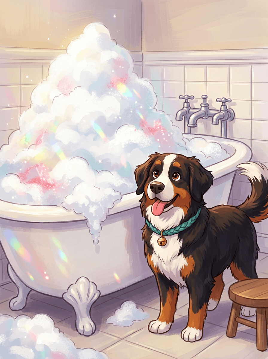 Hunden Trixi gömmer sig bakom en blomkruka inför det stora badet.