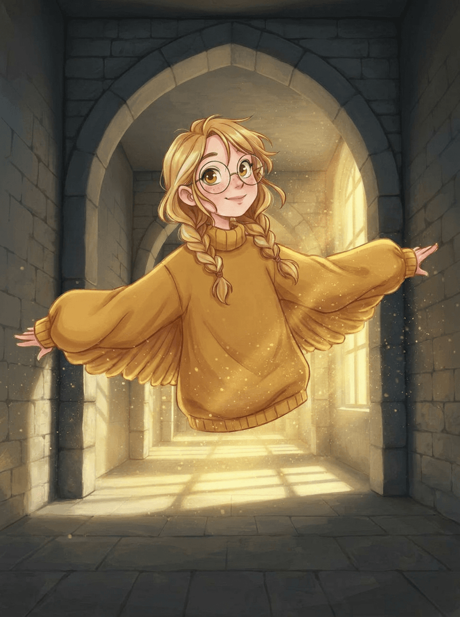 Ema mit Brille und gelbem Pullover fängt Sonnenstrahlen auf dem Schulhof.