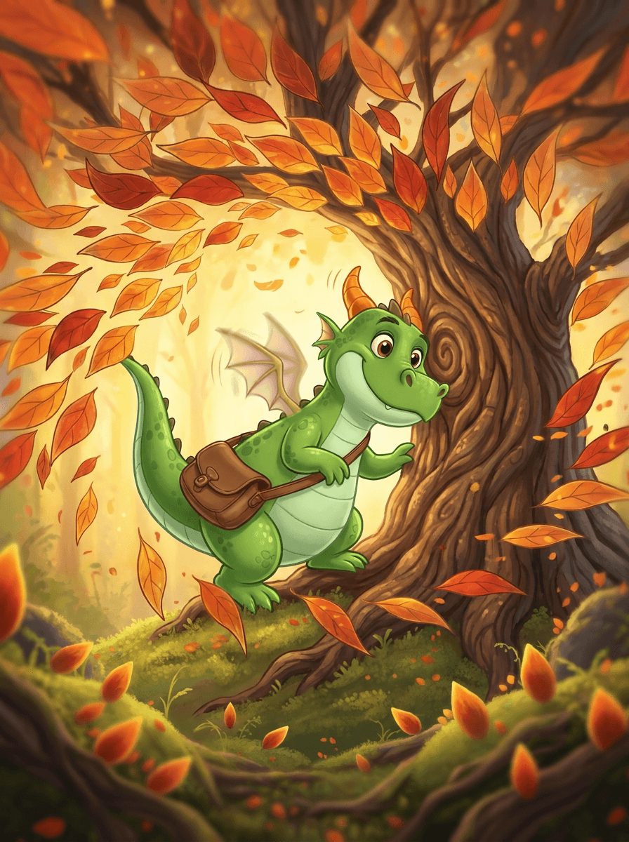 Der kleine Drache Zog kitzelt mit seinen Hörnern die uralte Eiche.