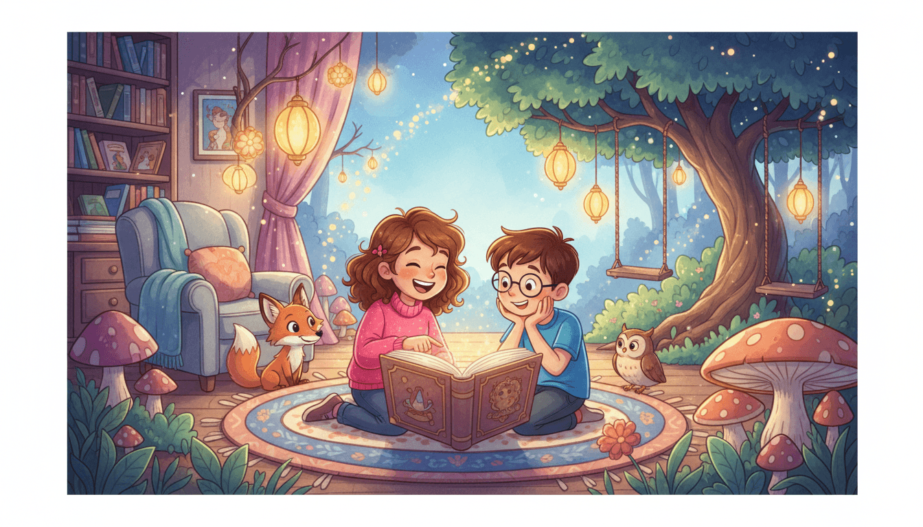 Een sfeervolle, humoristische illustratie van een kinderkamer 's nachts waarin een jongen verbaasd in bed zit, omringd door een zwevend leger van gloeiende reuzenmarshmallows, terwijl zijn broertje rustig slaapt en hun moeder vermoeid in de deuropening toekijkt.